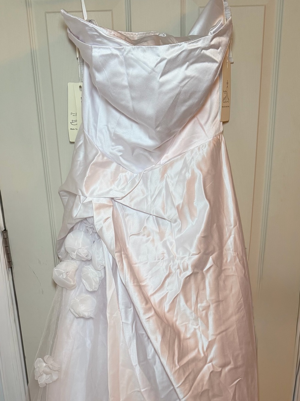 White Satin Flower-Accent Wedding Dress